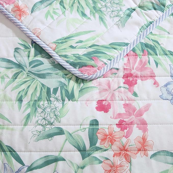 Tommy Bahama - King Quilt Set, Reversible Cotton Coastal Bedding with Matching Shams, Colorful Botanical Bedding Set (Island Orchid Pink/Blue)