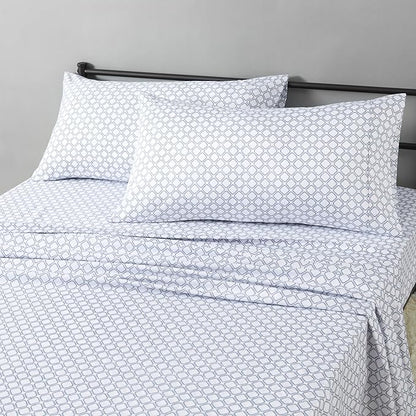 Amazon Basics Lightweight Microfiber 4-Piece Bed Sheet Set, King, Aqua, Printed