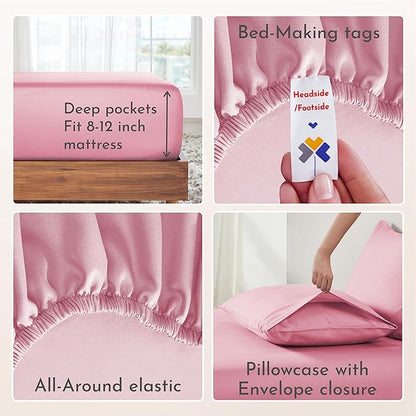 California Design Den XL Twin Sheets Set - Natural 100% Cotton Sheets, Soft Sateen, Fully Elasticized 12" Pockets, Breathable and Durable Bedding for Dorm Room - Doll Pink