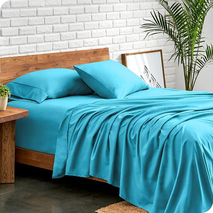 Bare Home Queen Sheet Set - 1800 Ultra-Soft Microfiber Queen Bed Sheets - Double Brushed - Deep Pockets - Easy Fit - 4 Piece Set - Bedding Sheets & Pillowcases (Queen, Aqua)