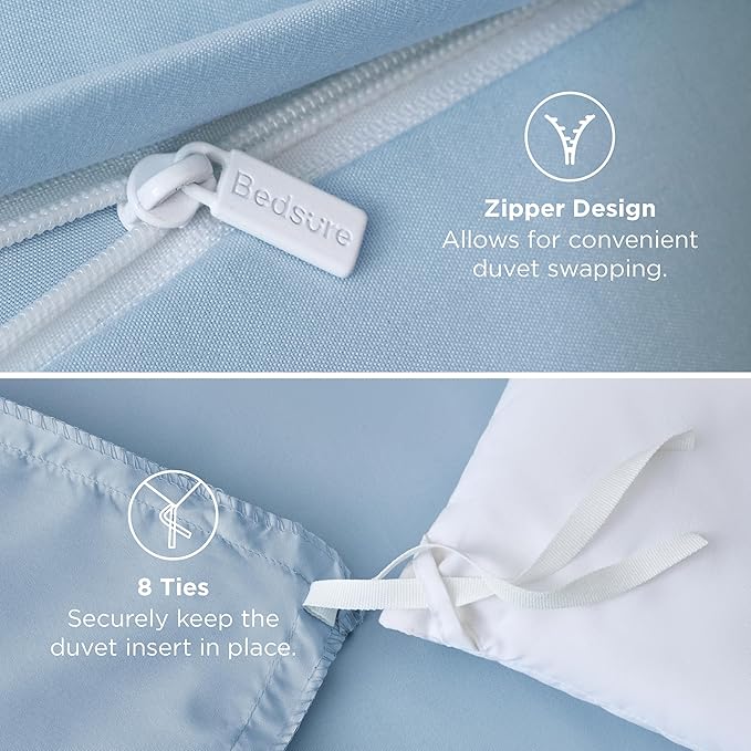 Bedsure Duvet Cover Queen Size - Soft Double Brushed Bedding Set for Kids & Adults, Zipper Closure, 3 Pieces, Includes 1 Duvet Cover (90"x90") & 2 Pillow Shams, NO Comforter, Light Blue
