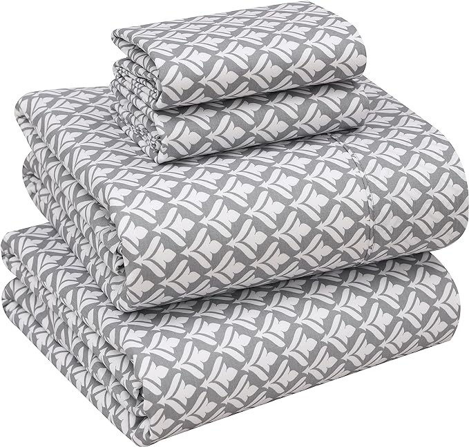 RUVANTI 100% Cotton Sheets – Split King Size Percale Bedding, Cooling & Breathable Floral Design, Durable with a Crisp, Soft & Comfortable Feel, 16" Deep Pocket, 5-Piece Set, Idiomatic Expression