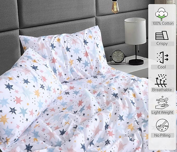 RUVANTI 100% Cotton Sheets – Full Size Percale Bedding, Cooling & Breathable Floral Design, Durable with a Crisp, Soft & Comfortable Feel, 16" Deep Pocket, 4-Piece Set, Fault Star