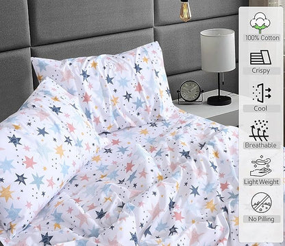 RUVANTI 100% Cotton Sheets – Twin Size Percale Bedding, Cooling & Breathable Floral Design, Durable with a Crisp, Soft & Comfortable Feel, 16" Deep Pocket, 3-Piece Set, Fault Star
