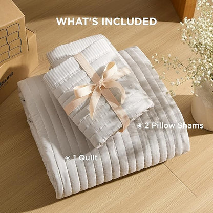 Bedsure Quilts King Size - King Quilt Bedding Set Bedspread Coverlet Comforter, Lightweight Corduroy Pattern Bedspread, 3-Piece Set with 106"x96" Coverlet & 2 Pillow Shams, All-Season Soft Microfiber