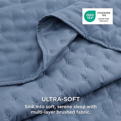 Bedsure Quilts Queen Size - Mineral Blue Bedspread Queen Size & Lightweight Comforter, Modern Coastal Coverlet with Clover Pattern, Ultra Soft All-Season Bedding, 90 x 96 Inches | Stitch-Free Quilting, Ultra Soft, Lightweight, Machine Washable, Pet-Fri...