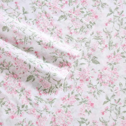 Laura Ashley - Twin XL Sheet Set, Crisp & Cool Cotton Percale Bedding for Year Round Comfort, Deep Pocket, Bed Sheets with Matching Pillowcase (Blossom Bliss Pink)