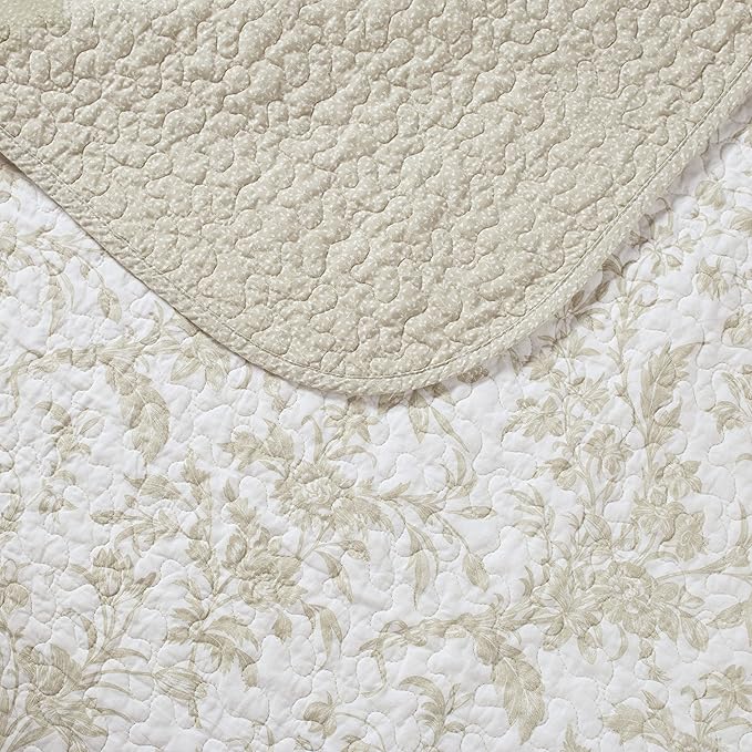 Laura Ashley - Twin Quilt Set, Soft Cotton Bedding with Reversible Design, Medium Weight for Year Round Use, 2 Piece Bed Set with Matching Pillowcase (Amberley Beige)