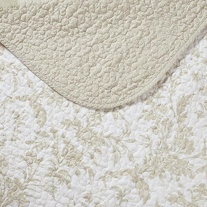 Laura Ashley - Twin Quilt Set, Soft Cotton Bedding with Reversible Design, Medium Weight for Year Round Use, 2 Piece Bed Set with Matching Pillowcase (Amberley Beige)