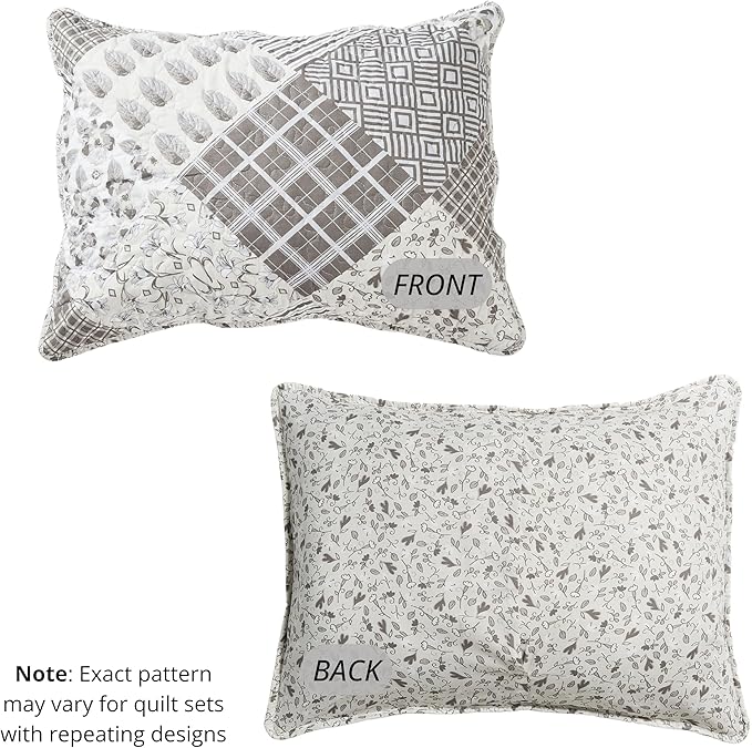 Virah Bella Quilt Bedding Set in King Phyllis Dobbs Charming Grays Printed Lightweight Reversible Quilt with 2 Matching Pillow Shams - Cozy & Beautiful Contemporary-Themed Bedding