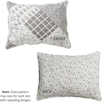 Virah Bella Quilt Bedding Set in King Phyllis Dobbs Charming Grays Printed Lightweight Reversible Quilt with 2 Matching Pillow Shams - Cozy & Beautiful Contemporary-Themed Bedding