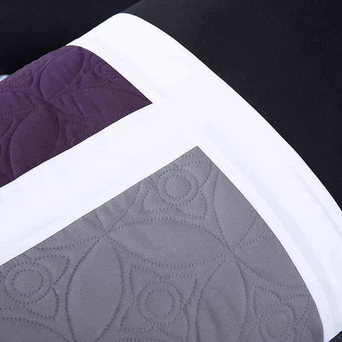 Chezmoi Collection Upland 7-Piece Quilted Patchwork Comforter Set, Purple/Black/Gray, Full