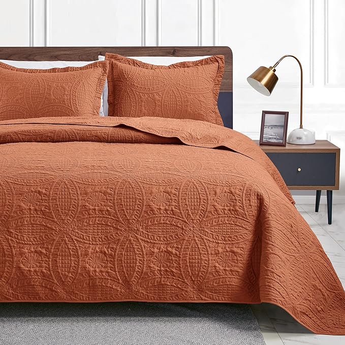 Love's cabin Oversized King Size Quilt Bedding Set Umber Bedspreads - Oversized King Lightweight Bedspread Comforter - Coin Pattern Coverlet for All Season - 3 Pieces (1 Quilt, 2 Pillow Shams)