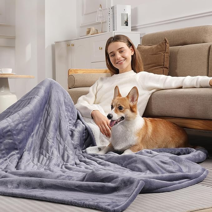 Heating Blankets Heated Throw 50''X60'' - Purple Heated Blanket Flannel Sherpa Double Sided Electric Blanket with 5 Heat Settings & 4 Hours Auto-Off, Small Electric Throw for Grandma Gifts(Lavender)