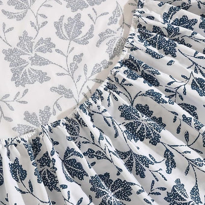 Eddie Bauer - King Sheet Set, Premium Cotton Percale Bedding Set, Floral Home Decor, Oeko-Tex Certified (Woodblock Floral Blue, King)