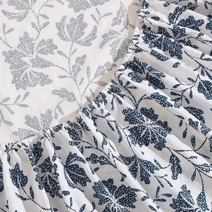 Eddie Bauer - Full Sheet Set, Premium Cotton Percale Bedding Set, Floral Home Decor, Oeko-Tex Certified (Woodblock Floral Blue, Full)