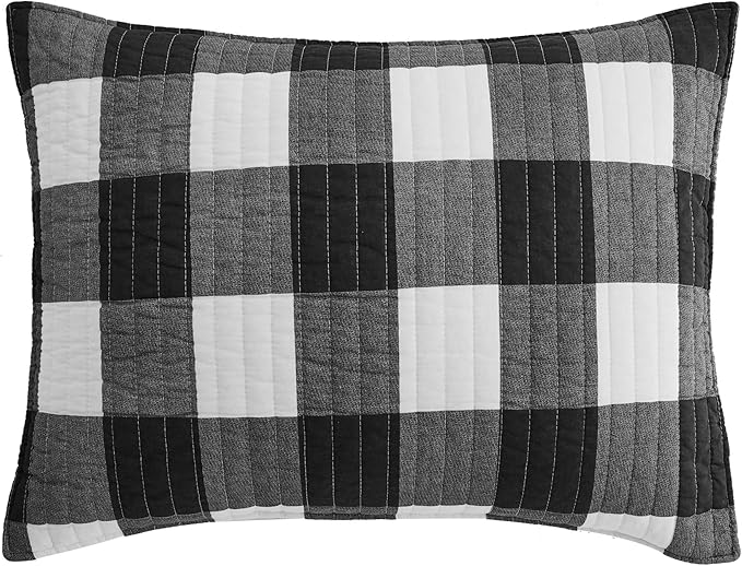 Levtex Home - Camden Quilt Set -Full/Queen Quilt + Two Standard Pillow Shams - Buffalo Check in Black and Cream - Quilt Size (88 x 92 in) and Pillow Sham Size (26 x 20 in) - Reversible Pattern -Cotton