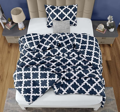 Twin Comforter Set 2 Piece Navy by Utopia Bedding, Printed Comforters Twin Size, Bedding Comforters Sets, Down Alternative Soft Bed Set, 1 Comforter (64 x 88 inches) 1 Pillow Shams (20 x 26 inches)