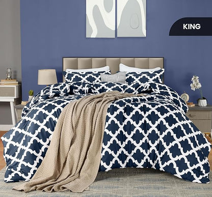 King Comforter Set 3 Piece Navy by Utopia Bedding, Printed Comforters King Size, Bedding Comforters Sets, Down Alternative Soft Bed Set, 1 Comforter (90 x 102 inches) 2 Pillow Shams (20 x 36 inches)