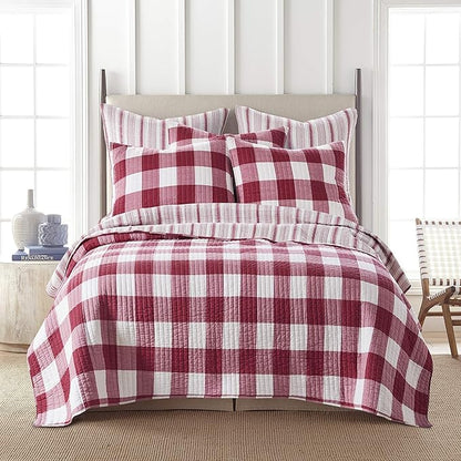 Levtex Home - Camden Quilt Set -Twin Quilt + One Standard Pillow Sham - Buffalo Check in Red and Cream - Quilt Size (68 x 86 in.) and Pillow Sham Size (26 x 20 in.) - Reversible Pattern - Cotton