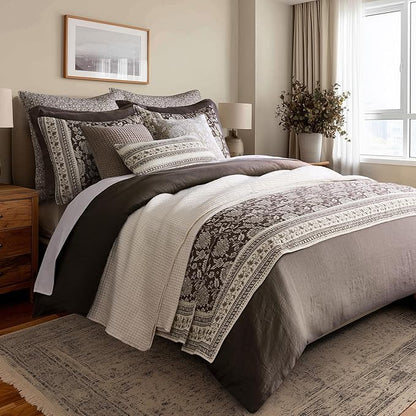 Levtex Home Adare Cocoa Reversible Full/Queen Quilt Set (88x92in) and 2 Pillow Shams (26x20in) - Floral Bedding - Brown Cream - Cotton Full/Queen Size Quilt Bedding Set - Lightweight, Soft, Pre-Washed