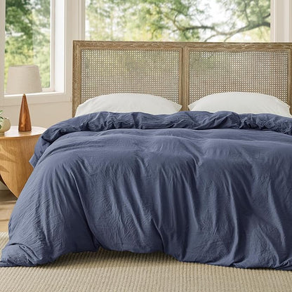 Bedsure Navy Blue Duvet Cover Queen Size Only - Prewashed Cotton-Like Polyester Extra Soft All Season Bedding, Includes 1 Duvet Cover 90x90 Inches with Zipper Closure, Comforter Not Included