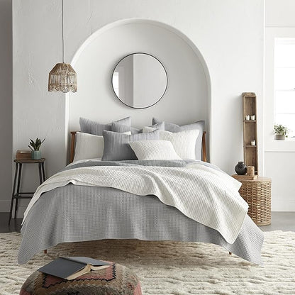 Levtex Home Mills Waffle Full/Queen Quilt Set (88x92in) with 2 Pillow Shams (26x20in) - Grey - Cotton Waffle Full/Queen Size Quilt Bedding Set - Lightweight, Soft, Pre-Washed