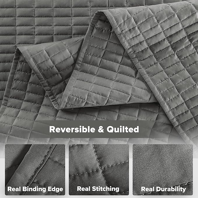 Comfort Spaces Kienna Quilt Set- Double Sided Stitching Design Summer Blanket, Lightweight, Soft, All Season Bedding Layer, Matching Sham, Charcoal, Coverlet King (104"x90") 3 Piece