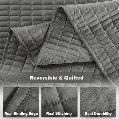 Comfort Spaces Kienna Quilt Set- Double Sided Stitching Design Summer Blanket, Lightweight, Soft, All Season Bedding Layer, Matching Sham, Charcoal, Coverlet King (104"x90") 3 Piece