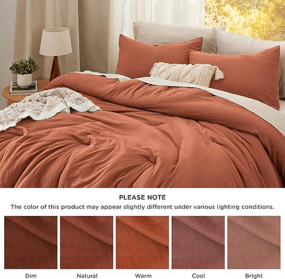 Bedsure Queen Comforter Set, Orange Soft Prewashed Bedding for All Seasons, 3 Pieces GentleSoft™ Bed Set, 1 Lightweight Comforter (90"x90") and 2 Pillowcases (20"x26")