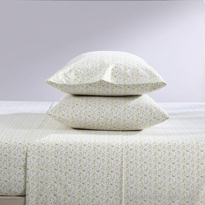 Laura Ashley - Queen Sheets, Cotton Percale Bedding Set, Lightweight & Breathable Home Decor (Evie Yellow, Queen)