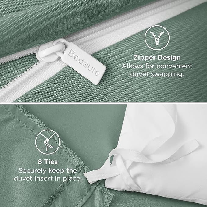 Bedsure Duvet Cover Queen Size - Soft Double Brushed Bedding Set for Kids & Adults, Zipper Closure, 3 Pieces, Includes 1 Duvet Cover (90"x90") & 2 Pillow Shams, NO Comforter, Sage Green