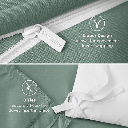 Bedsure Duvet Cover Queen Size - Soft Double Brushed Bedding Set for Kids & Adults, Zipper Closure, 3 Pieces, Includes 1 Duvet Cover (90"x90") & 2 Pillow Shams, NO Comforter, Sage Green