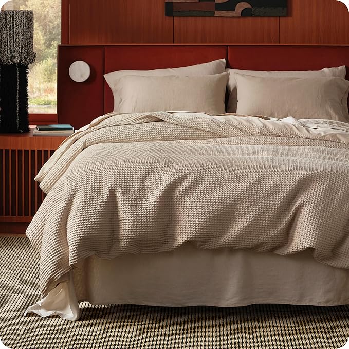 Bedsure Cotton Duvet Cover King Size - 100% Cotton Waffle Weave Khaki Duvet Cover, PureWoven Textured Breathable Bedding Comforter Cover for All Season, 1 Duvet Cover Only 104"x90"