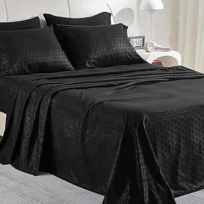 SLEEP ZONE Luxury Embossed Twin Bed Sheets Set for Kids, Black Honeycomb Pattern Sheet & Pillowcase Sets 3 Piece - Super Soft, Wrinkle Free, Fade Resistant, Deep Pocket 16" (Black, Twin)
