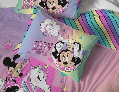 Jay Franco Disney Minnie Mouse Unicorn Dreams 7 Piece Full Bed Set - Includes Reversible Comforter & Sheet Set Bedding - Super Soft Fade Resistant Microfiber - (Official Disney Product)