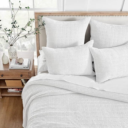 Levtex Home Mills Waffle Queen Bedspread Set (104x106in) with 2 Pillow Shams (26x20in) - Bright White - 100% Cotton Queen Size Bedspread Set - Lightweight, Soft, Pre-Washed