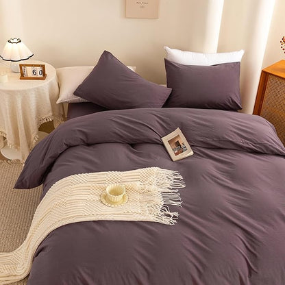 ECOCOTT Purple Duvet Cover California King Size - 100% Washed Cotton Durable Soft Comfy Duvet Cover Set, 3 Pieces Duvet Cover with Zipper Closure (Purple, 104''x98'')