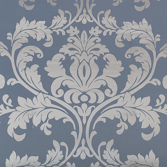 Chezmoi Collection Royale 7-Piece Jacquard Floral Comforter Set, Queen, Grayish Blue/Gray