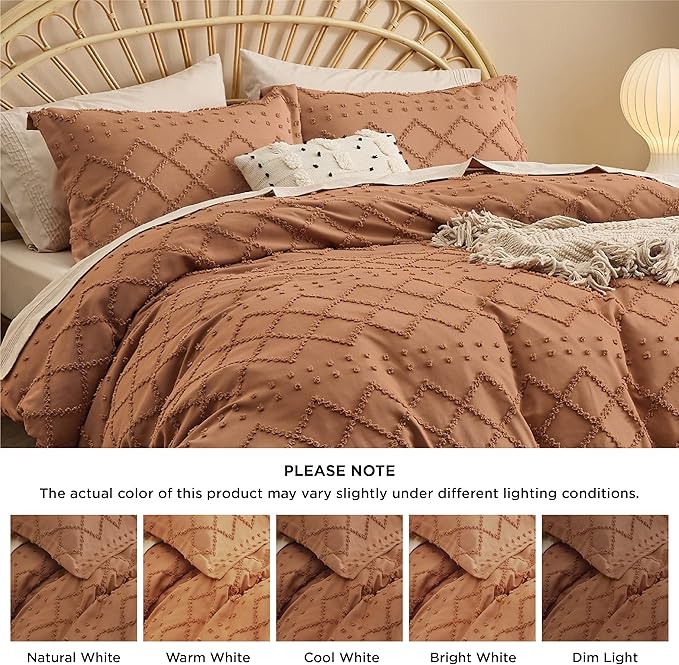 Bedsure Boho Duvet Cover King Size, Burnt Orange Breathable & Soft Boho Bedding, Machine Washable Comforter Cover for All Seasons, Includes 1 Duvet Cover 104"x90" with 2 Pillow Shams & Zipper Closure