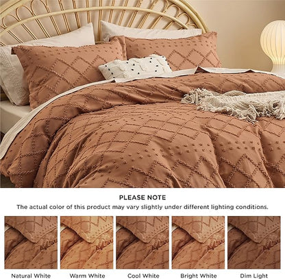 Bedsure Boho Duvet Cover King Size, Burnt Orange Breathable & Soft Boho Bedding, Machine Washable Comforter Cover for All Seasons, Includes 1 Duvet Cover 104"x90" with 2 Pillow Shams & Zipper Closure