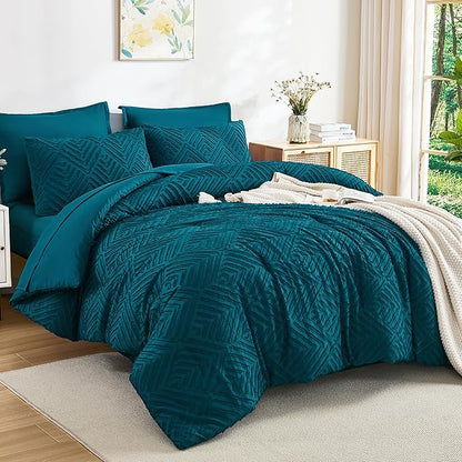 Andency Super King Comforter Set Teal - 7 Pieces Bed in a Bag Super King Bedding Comforter Sets, Tufted Lightweight Fluffy Bed Set with Comforter, Sheets, Pillowcases & Shams