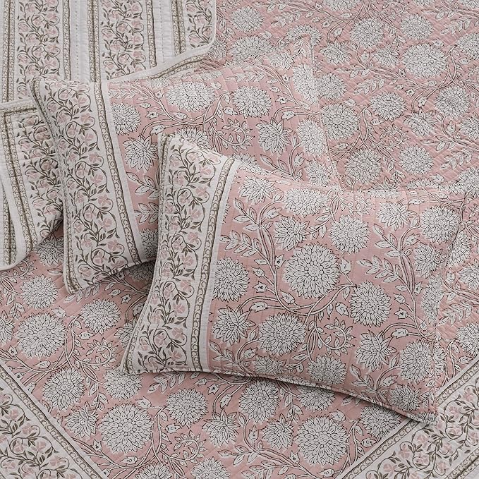 Levtex Home Adare Blush Reversible Full/Queen Quilt Set (88x92in) with 2 Pillow Shams (26x20in) - Floral Bedding - Blush White - Cotton Full/Queen Size Quilt Bedding Set - Lightweight, Soft