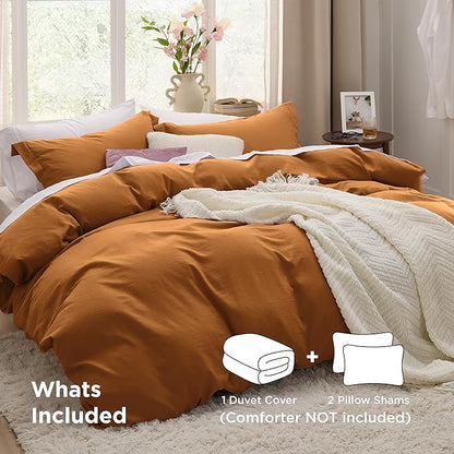 Bedsure Honey Ginger Duvet Cover Queen Size - 3 Pieces Prewashed Cotton-Like Polyester Extra Soft Bedding Set, Includes 1 Duvet Cover 90x90 Inches with Zipper Closure & 2 Pillow Shams, No Comforter