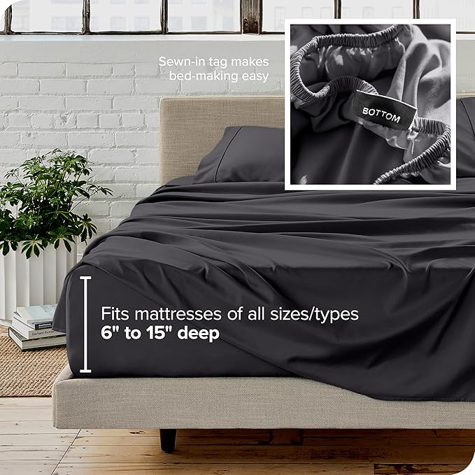 Bare Home Split Head Flex King Sheet Set - 1800 Ultra-Soft Microfiber Bed Sheets - Double Brushed - Deep Pockets - Easy Fit - 4 Piece Set - Bedding Sheets & Pillowcases (Forged Iron Grey)