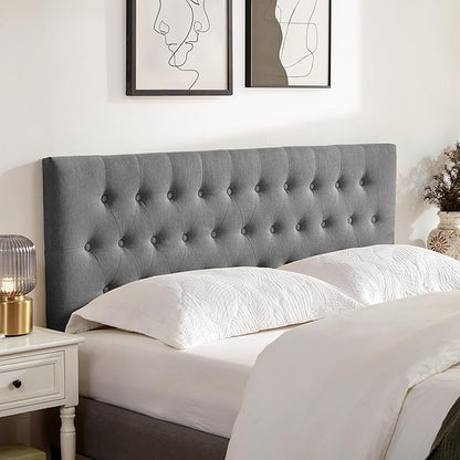 Upholstered Headboard California King, Adjustable Height 37''- 51'', Gray | Sturdy Durable Solid Wood Bed Headboard, Tufted Fabric California King Headboard, Modern Button Diamond Design Head Board
