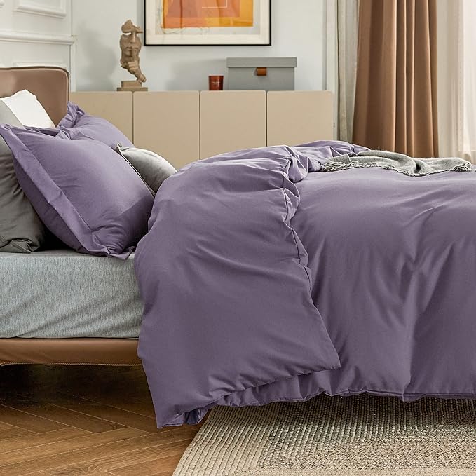 Bedsure Duvet Cover King Size - Soft Double Brushed Bedding Set for Kids & Adults, Zipper Closure, 3 Pieces, Includes 1 Duvet Cover (104"x90") & 2 Pillow Shams, NO Comforter, Grayish Purple