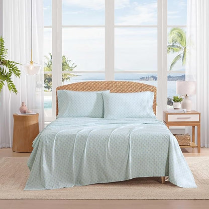 Tommy Bahama - Queen Sheet Set, Crisp & Cool Cotton Percale Bed Sheets, Deep Pockets, Coastal Bedding with Matching Fitted Sheet & Pillowcases (Coastal Bay Blue)