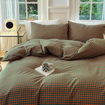 LifeTB Twin XL Comforter Set Orange Green Gingham Comforter with 2 Pillowcases Modern Style Grid Plaid Comforter Set Fluffy Soft Lightweight Gingham Bedding Set Fluffy Checkered Comforter Twin XL