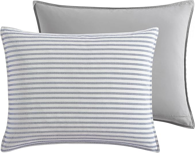 Nautica - King Comforter Set, Soft Yarn-Dyed Cotton Bedding, Medium Weight for Year Round Use, 3 Piece Bed Set with Matching Pillowcases (Fairwater Blue)